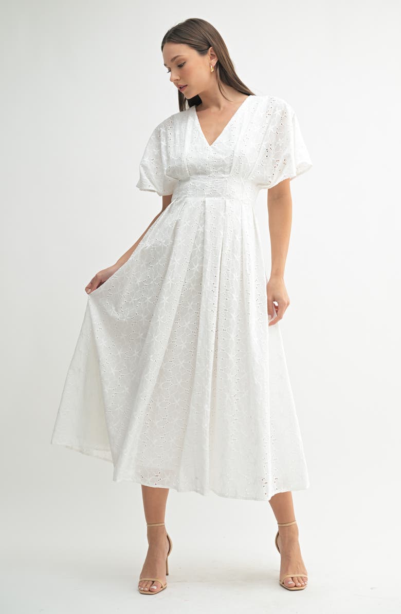 Mila Mae Dolman Sleeve Eyelet A-Line Dress, Alternate, color, Ivory