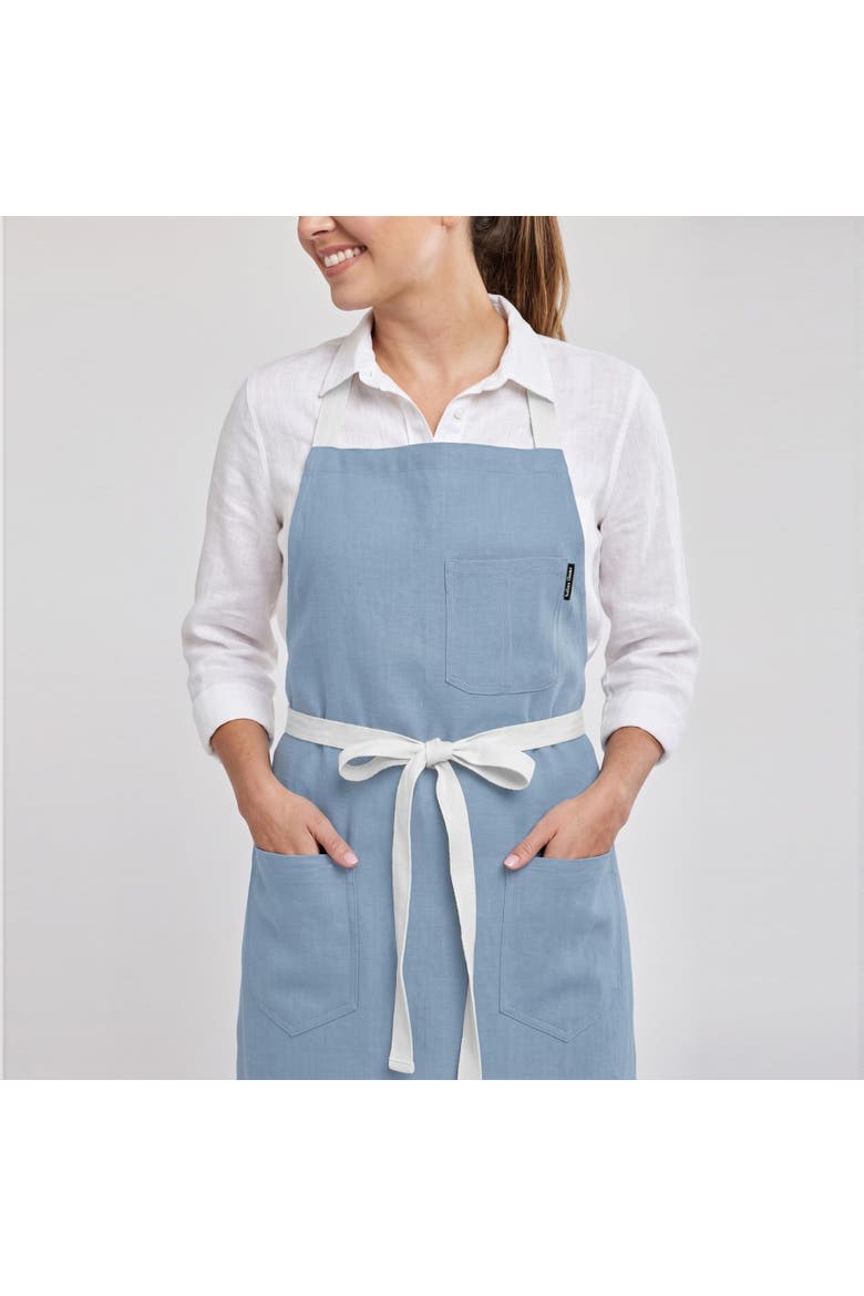 Everyday Linen Apron, Alternate, color, Dusty Blue / White