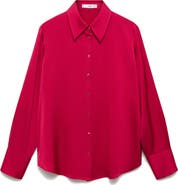MANGO Flowy Satin Button-Up Shirt
