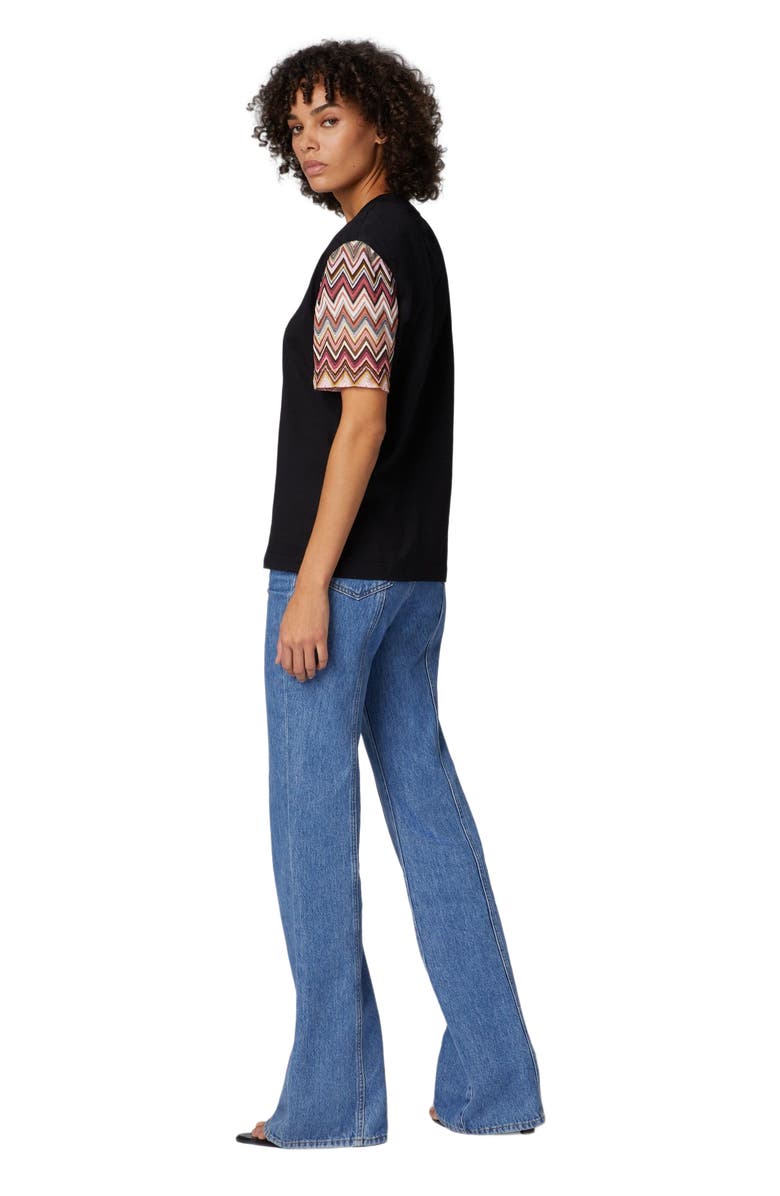 Missoni Crewneck T-shirt With Zig Zag Knit Sleeves, Alternate, color, Black Multicoloured