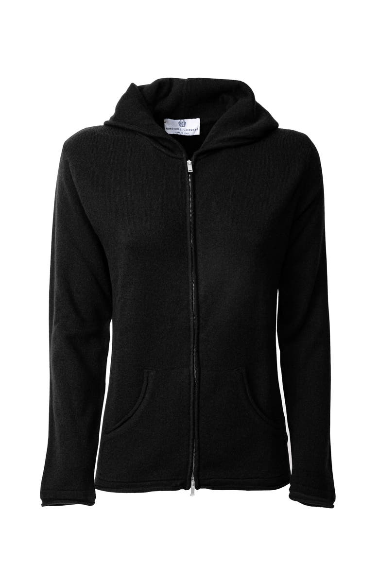 Monticelli Cashmere Pure Cashmere Double Zip Hoodie Sweater, Alternate, color, Black