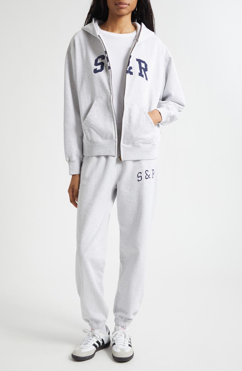 Sporty & Rich Ivy Logo Appliqué Cotton Graphic Zip-Up Hoodie, Alternate, color, Heather Gray