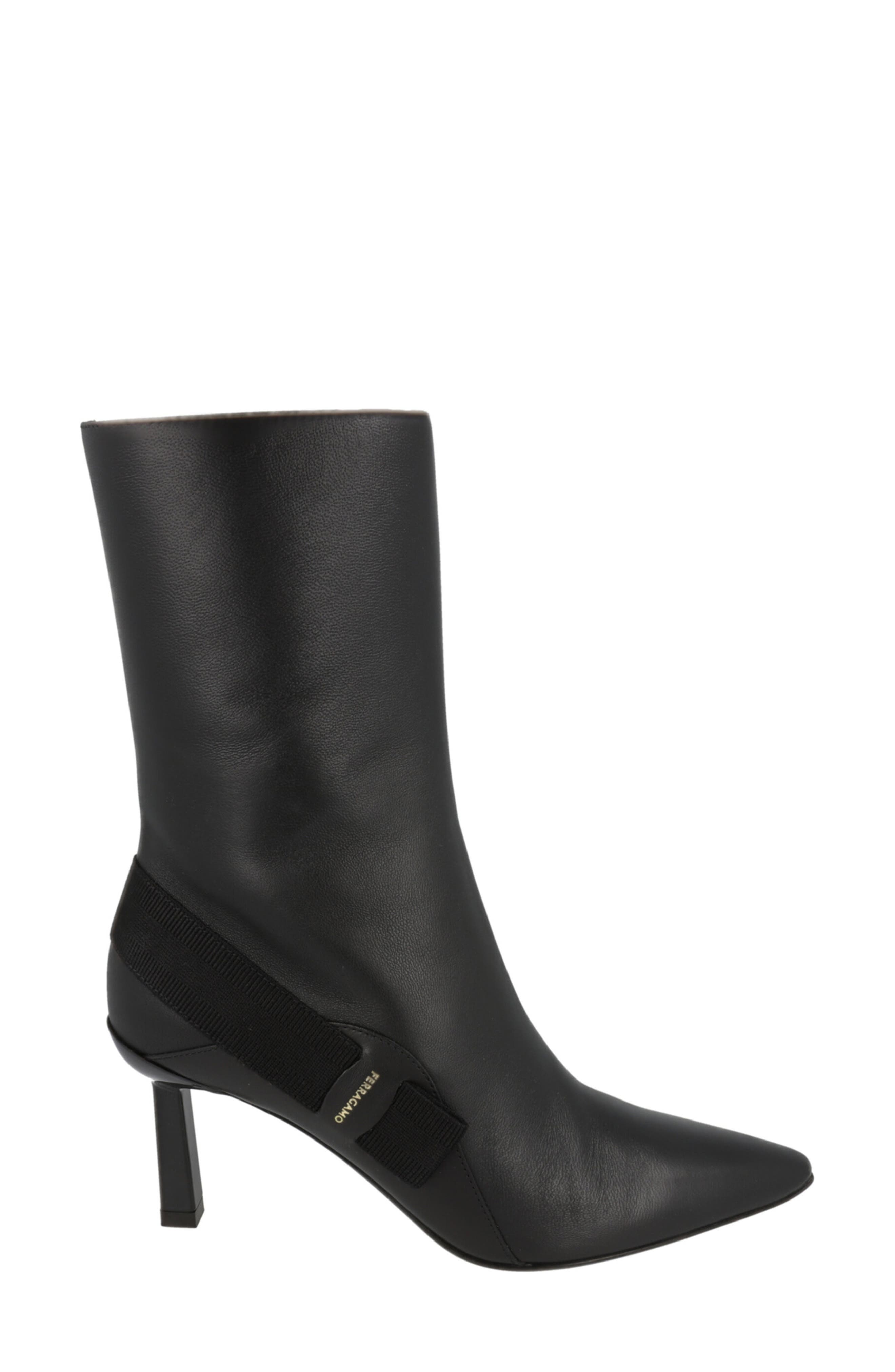 FERRAGAMO Virgilia Leather Kitten Heel Boot, Alternate, color, Black
