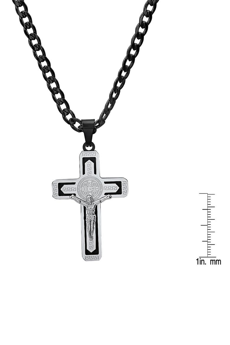 Crucifix Pendant Necklace, Alternate, color, SILVER/ BLACK