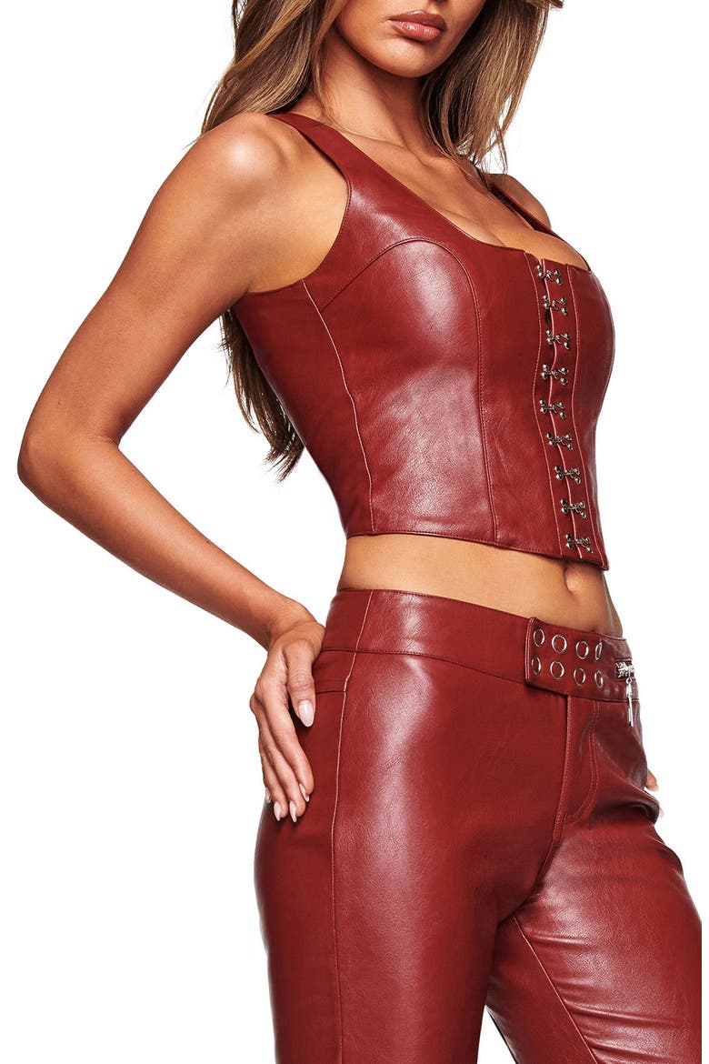 Ashton Faux Leather Corset Top, Alternate, color, DARK RED