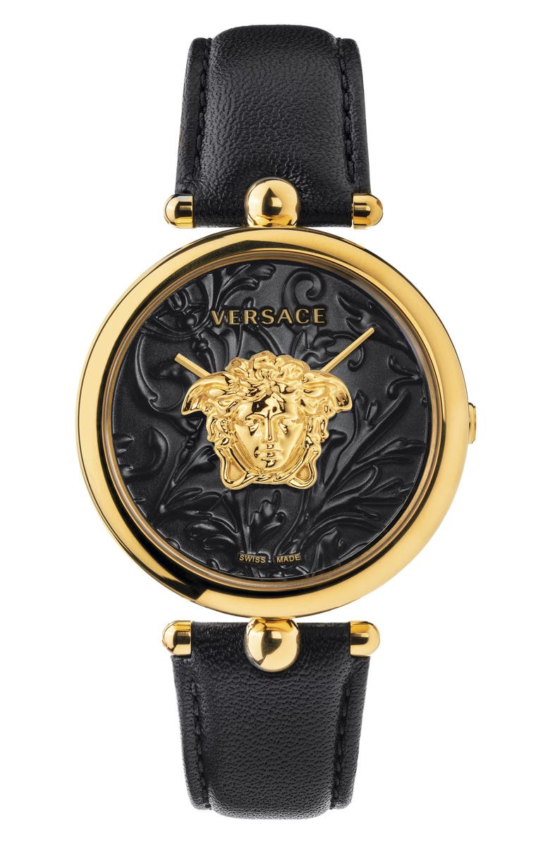 Versace Barocco Leather Strap Watch, 39mm, Main, color, 