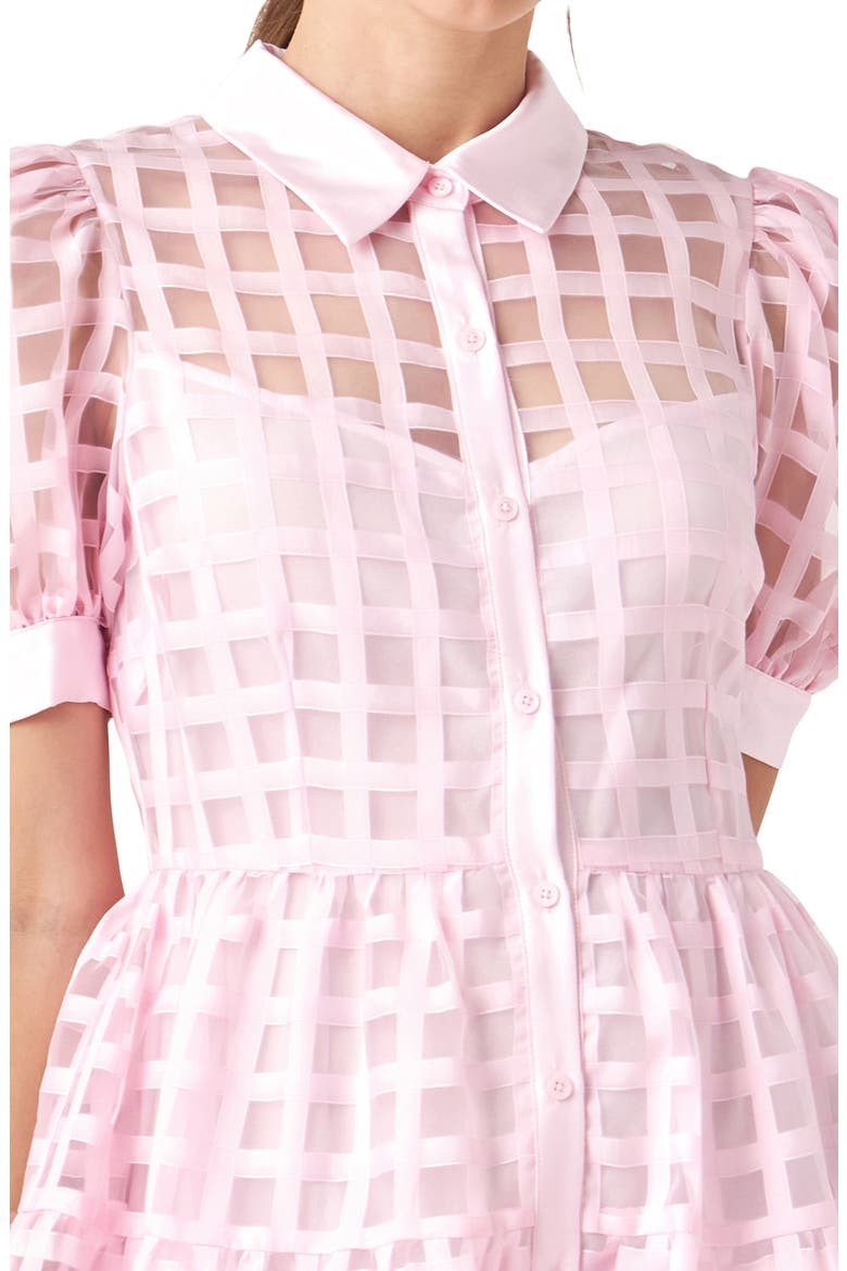 Grid Pattern Tiered Midi Shirtdress, Alternate, color, BABY PINK
