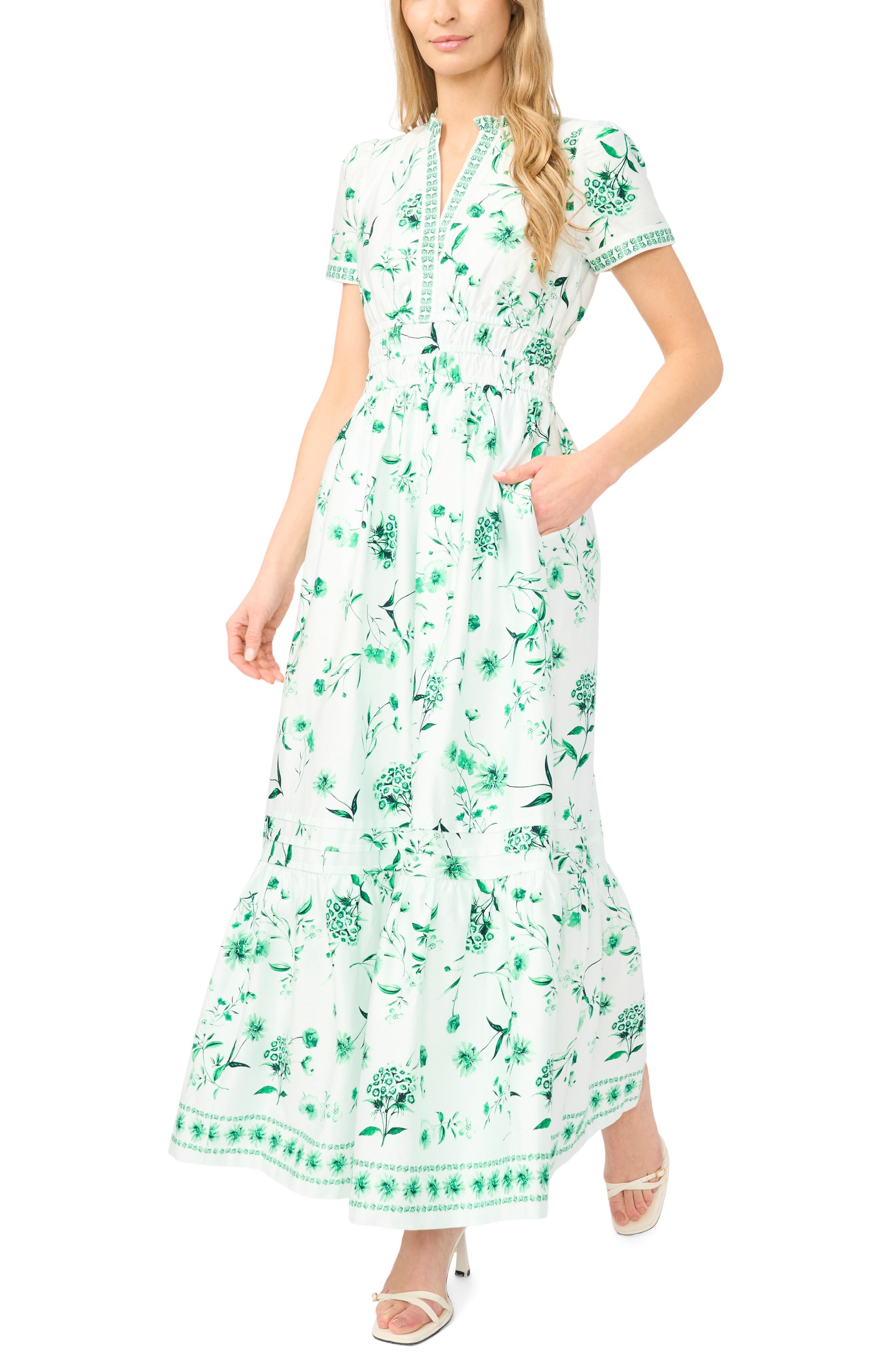 Print Smocked Waist Maxi Dress