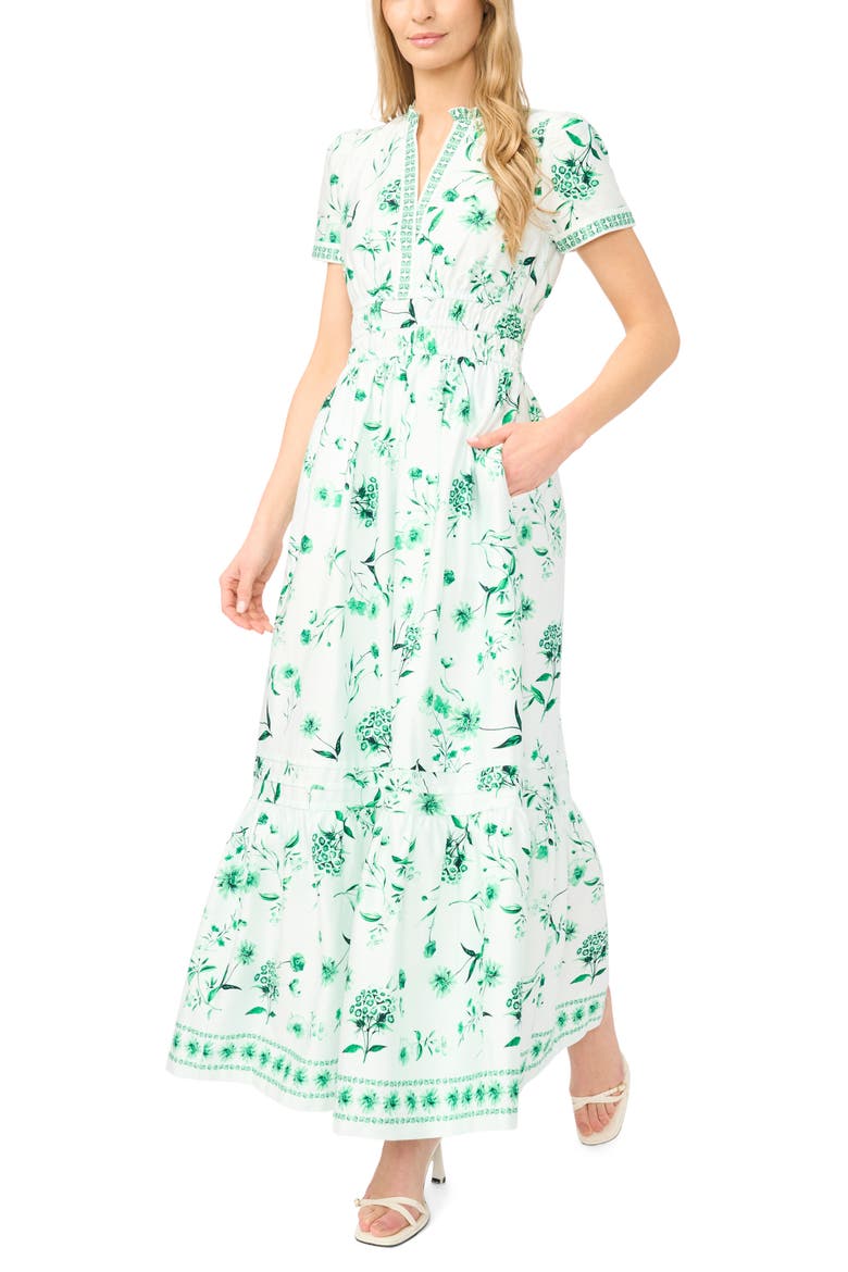 Print Smocked Waist Maxi Dress, Main, color, VIBRANT KELLY