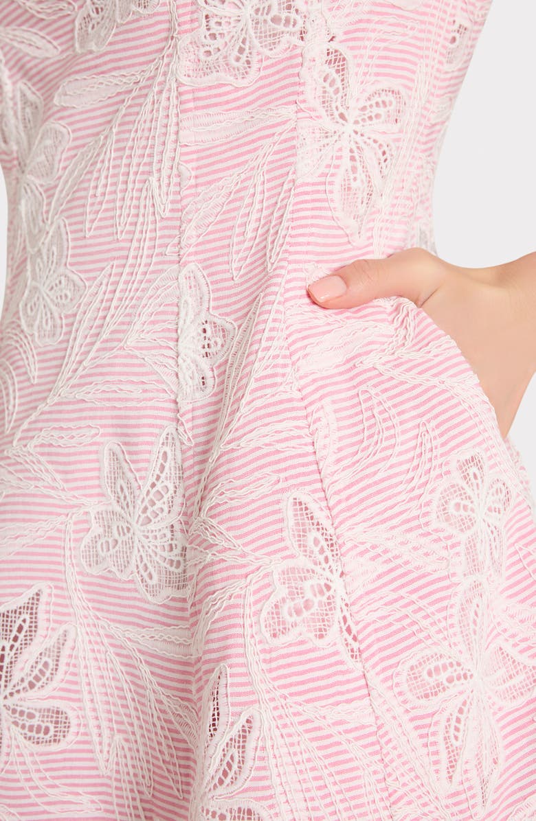 Milly Poppy Embroidered Fit & Flare Minidress, Alternate, color, Pink/ White