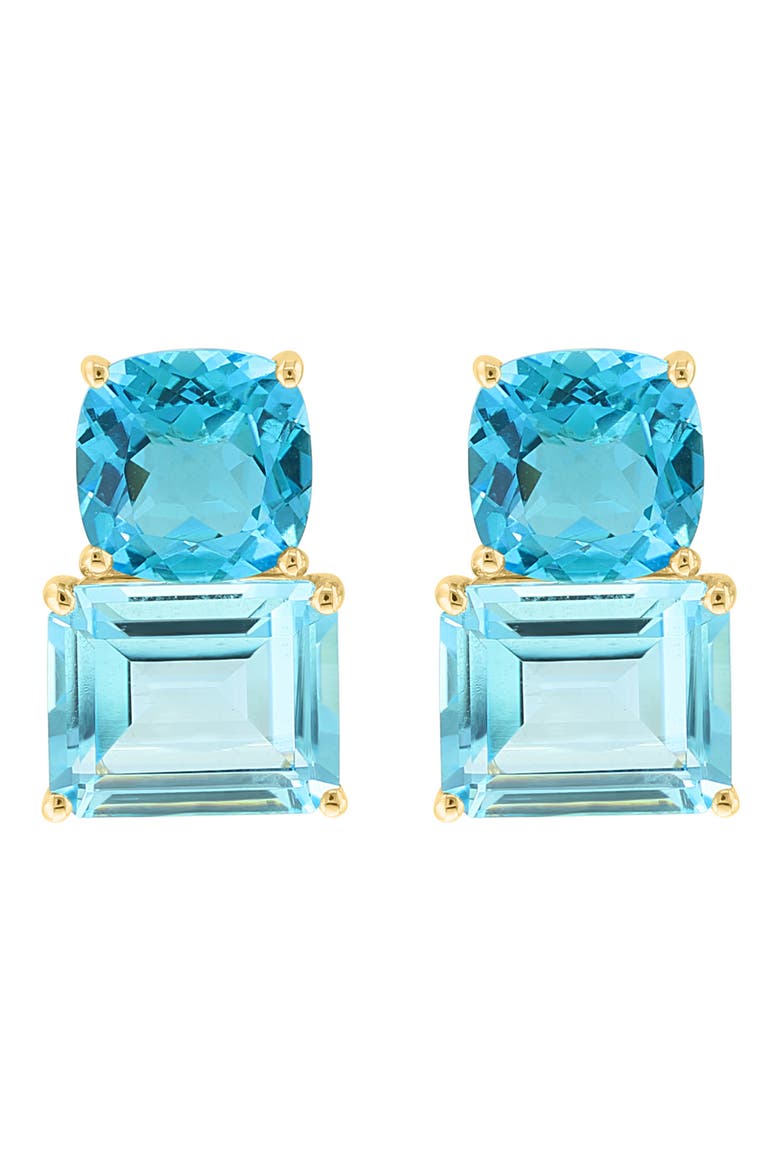 14K Yellow Gold Blue Topaz & Sky Blue Topaz Stud Earrings, Alternate, color, GOLD/ BLUE