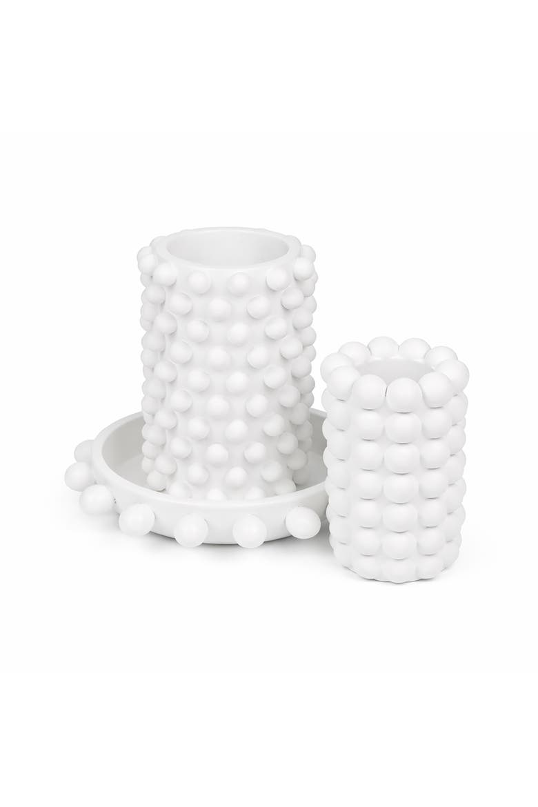 Petra Modern Minimalist Handmade Concrete Bubble Cylinder Vase Set with Decorative Tray, Main, color, White