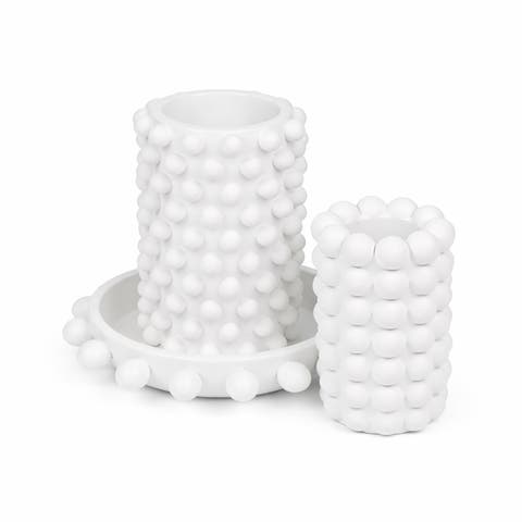 Petra Modern Minimalist Handmade Concrete Bubble Cylinder Vase Set with Decorative Tray (Set of 3)