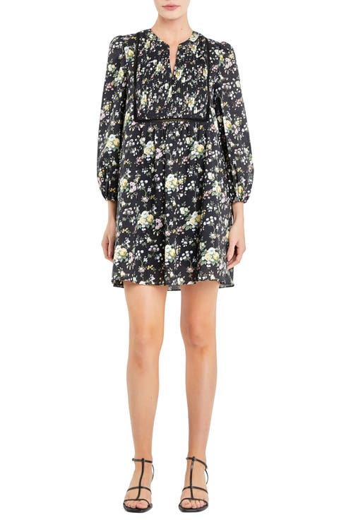 Floral Print Pintuck Minidress