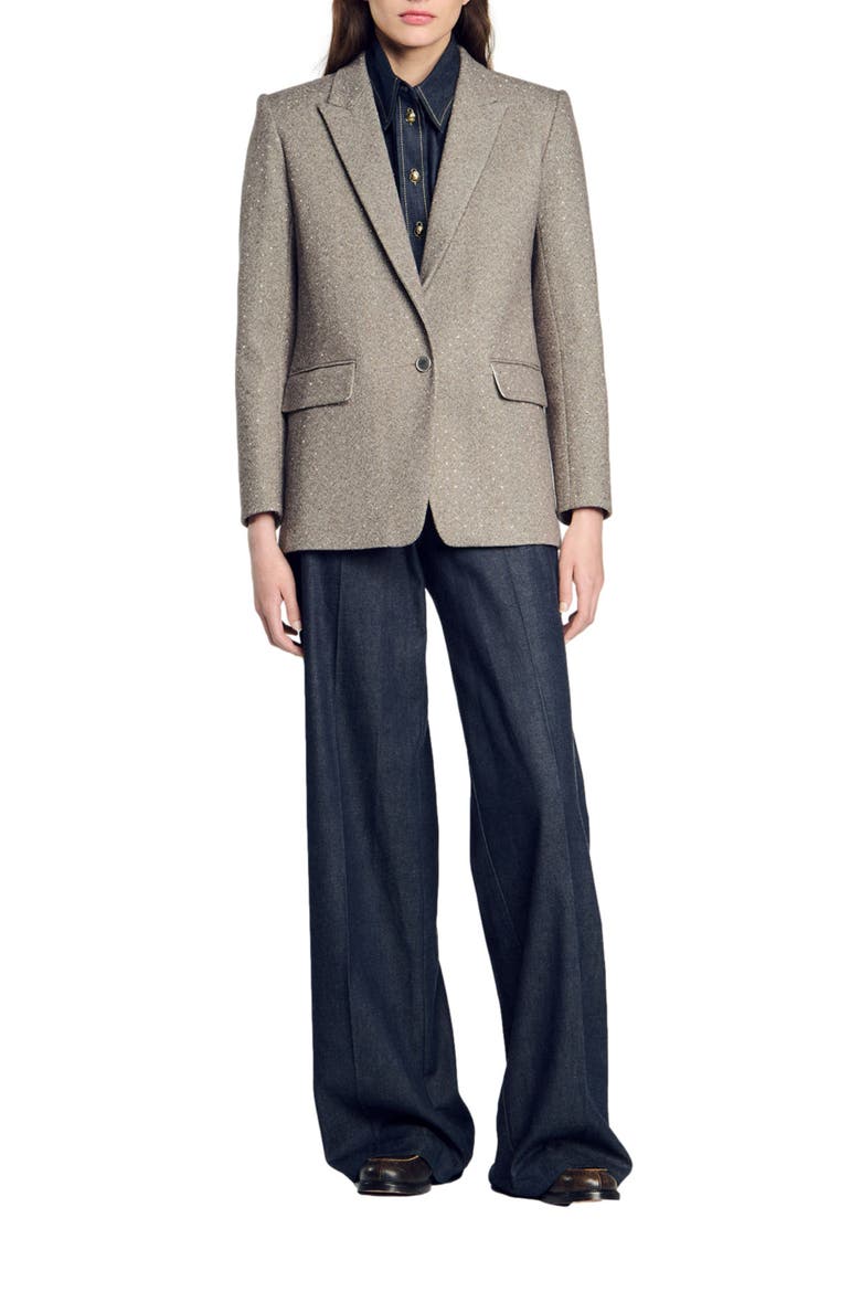 Herringbone suit jacket, Main, color, Beige