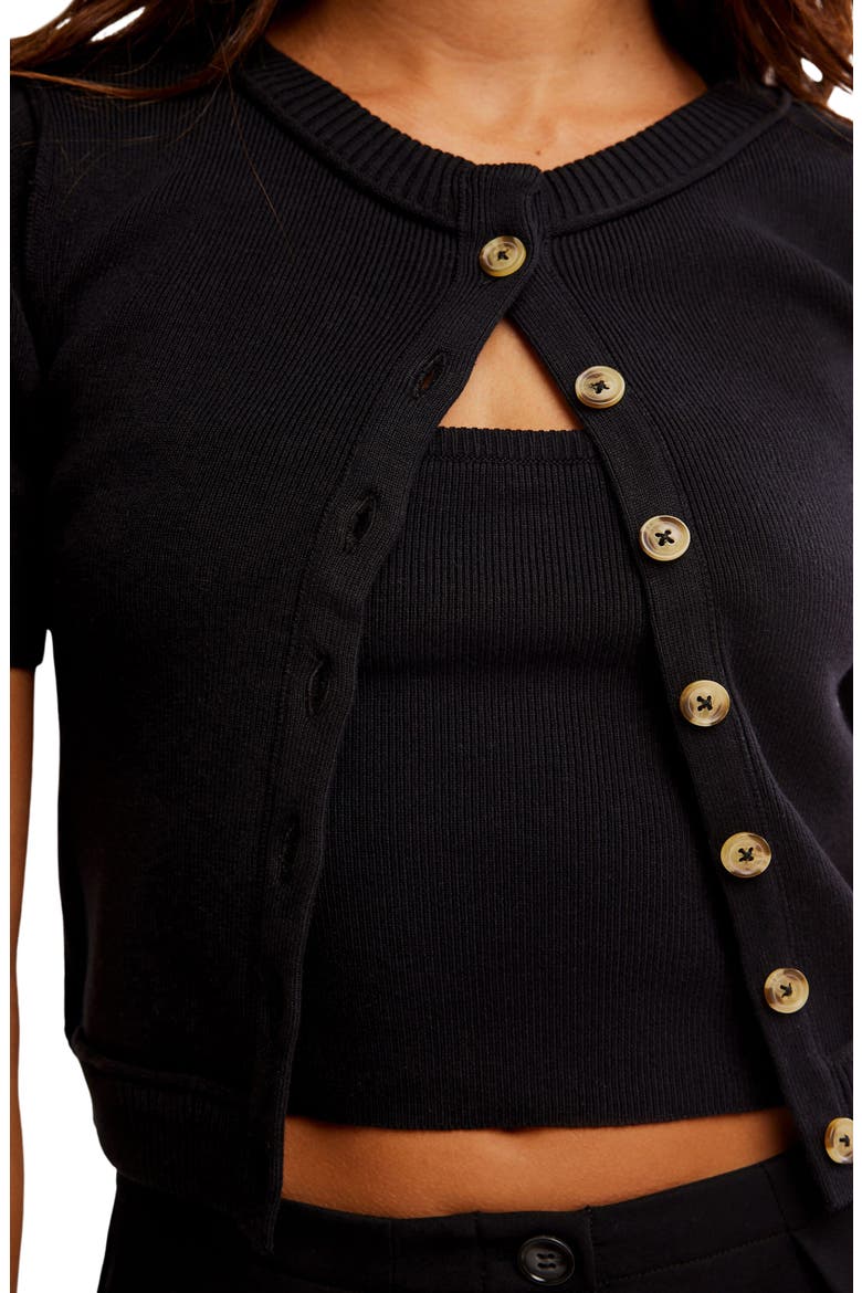 Twosie Cotton Blend Rib Cardigan & Tank Set, Alternate, color, BLACK