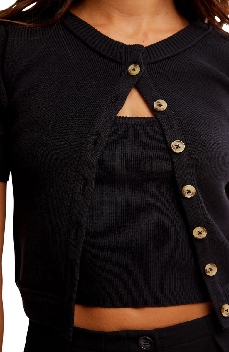 Free People Twosie Cotton Blend Rib Cardigan & Tank Set, Alternate, color, Black