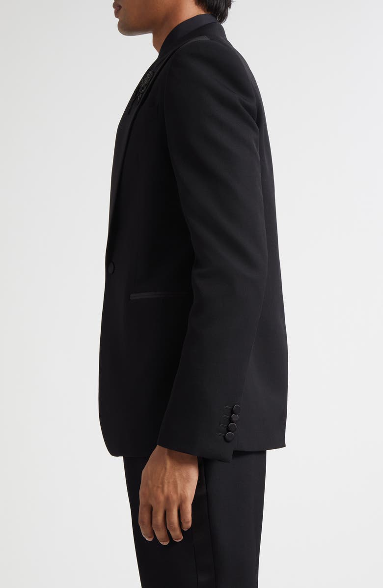 McQueen Sailor Tattoo Rose Wool Dinner Jacket, Alternate, color, Black