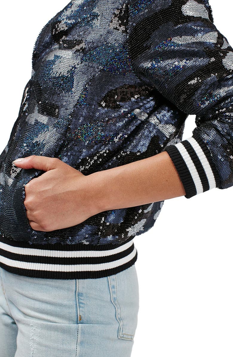 Topshop Camo Sequin Bomber Jacket, Alternate, color,