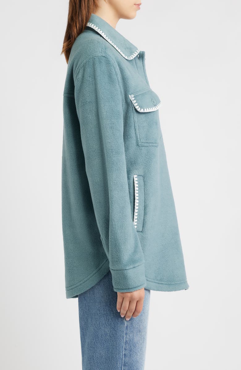 Thread & Supply Whipstitch Detail Polar Fleece Shirt Jacket, Alternate, color, Jade Cream Combo