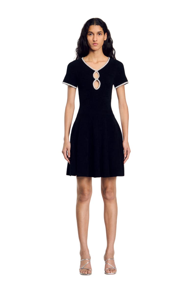 SANDRO Rhinestone velvet dress, Main, color, 