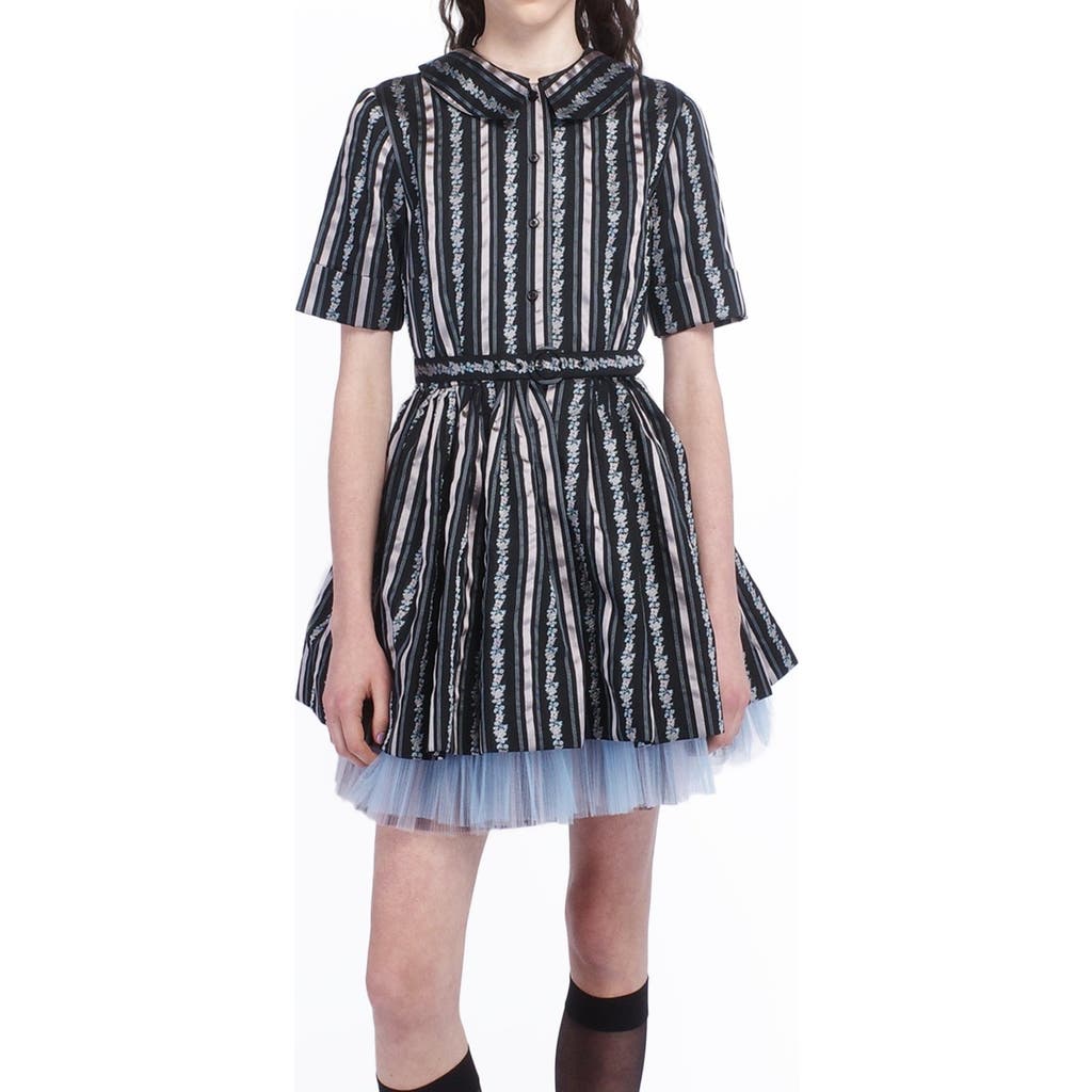 Anna Sui Ribbon Roses Belted Mini Dress In Black Multi