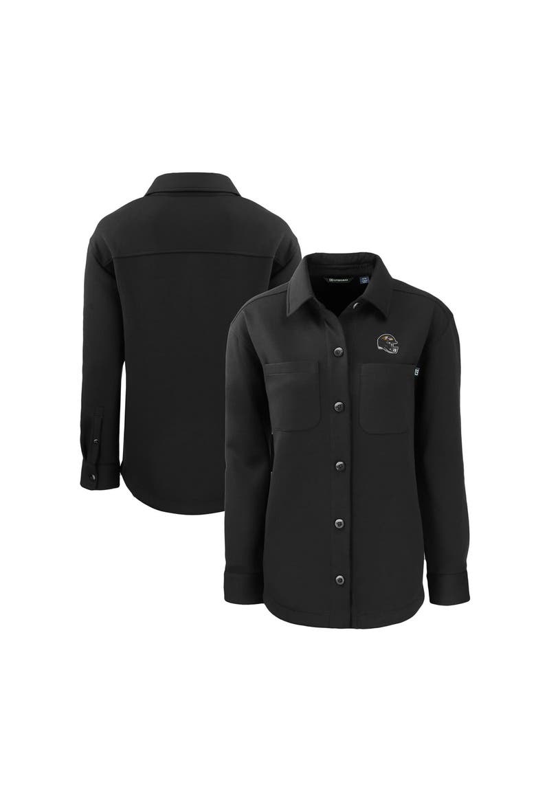 Women's Cutter & Buck Black Baltimore Ravens Helmet Logo Roam Eco Knit Shirt Jacket, Alternate, color, Black