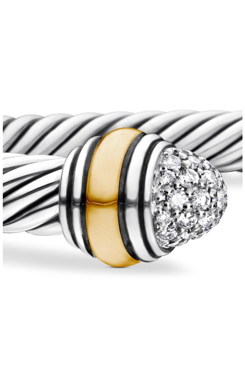 Classic Cable Bracelet in Sterling Silver with 14K Yellow Gold and Pavé Diamond Domes, 5mm, Alternate, color, SILVER PAVE