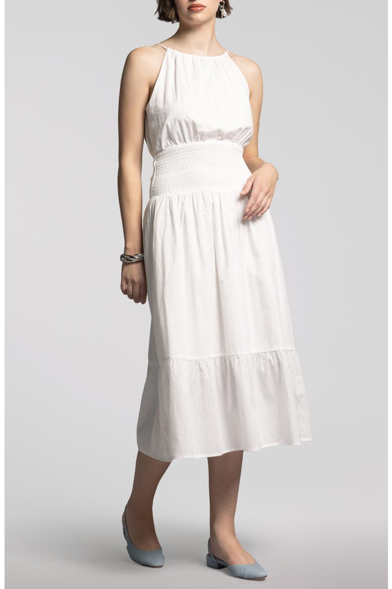 Felicity Smock Waist Cotton Dress, Main, color, BLANC