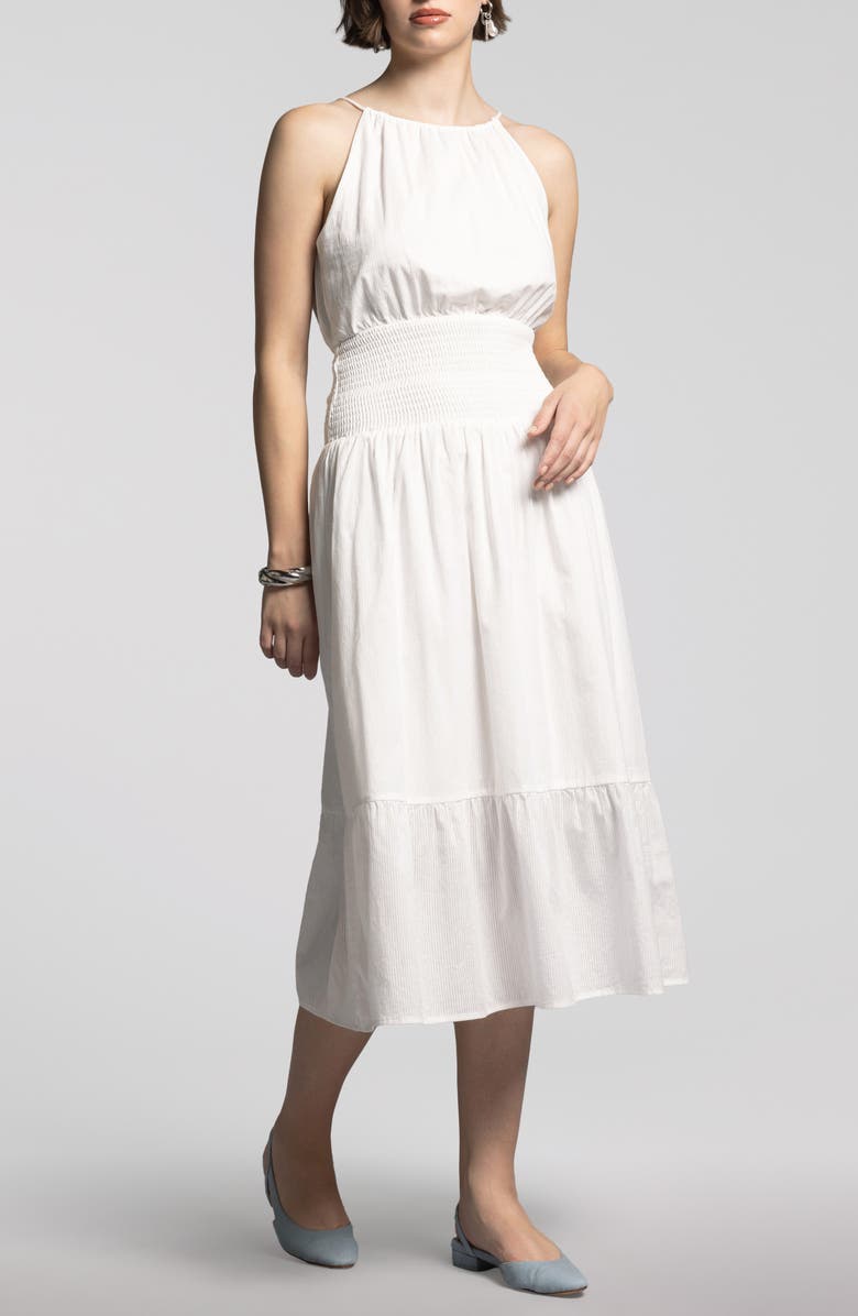 WEEKEND LOS ANGELES Felicity Smock Waist Cotton Dress, Main, color, Blanc