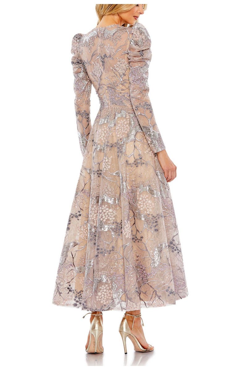 Mac Duggal Embellished High Neck Puff Sleeve A-Line Dress, Alternate, color, Taupe