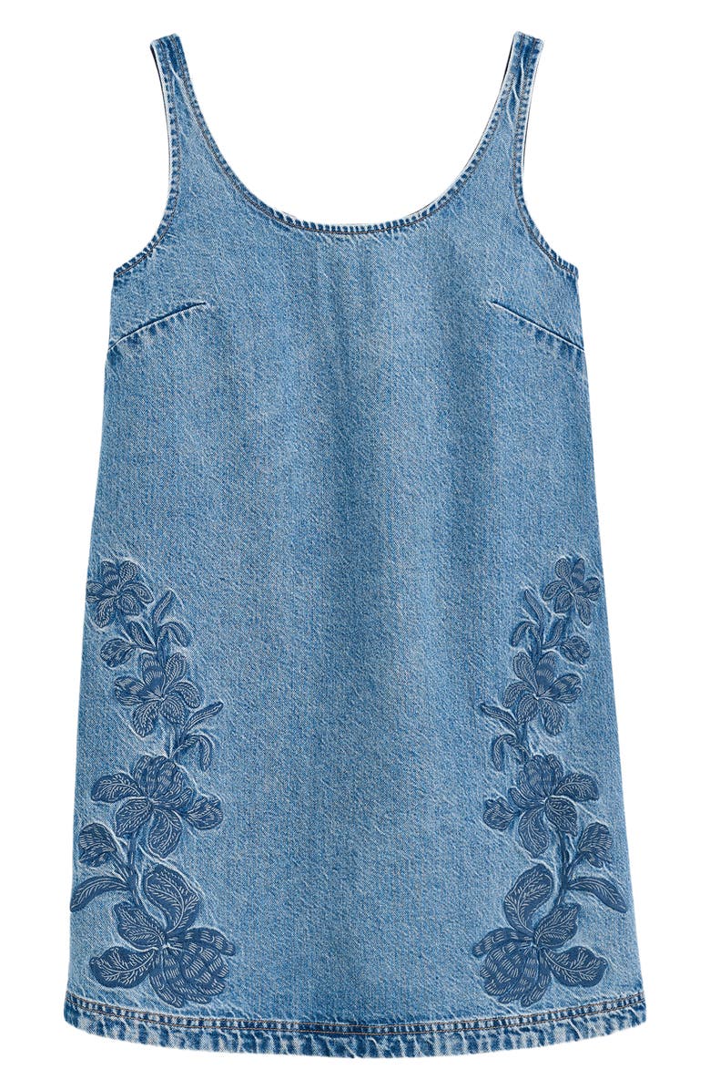 Madewell Embroidered Sleeveless Denim Minidress, Alternate, color, Worn Mid Indigo