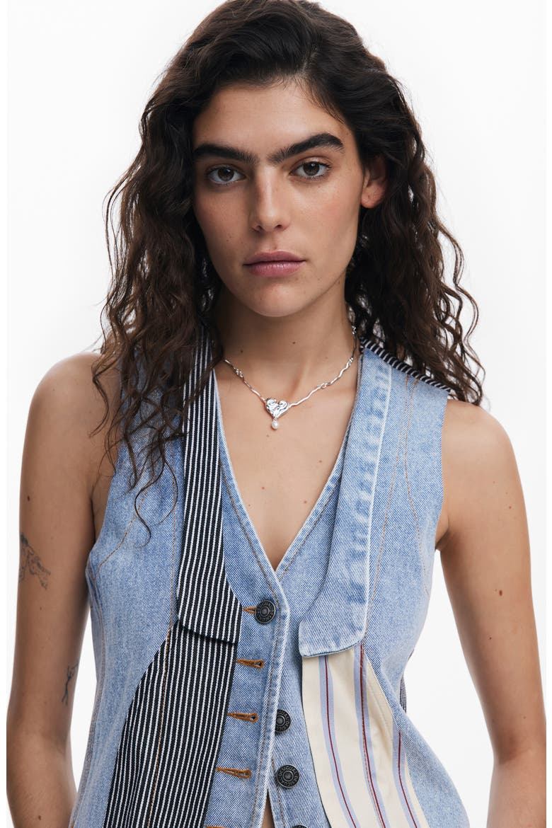 Patchwork Crop Denim Vest, Alternate, color, BLUE