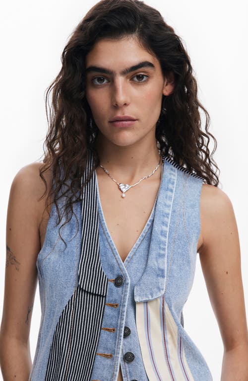 Desigual Patchwork Crop Denim Vest In Multi