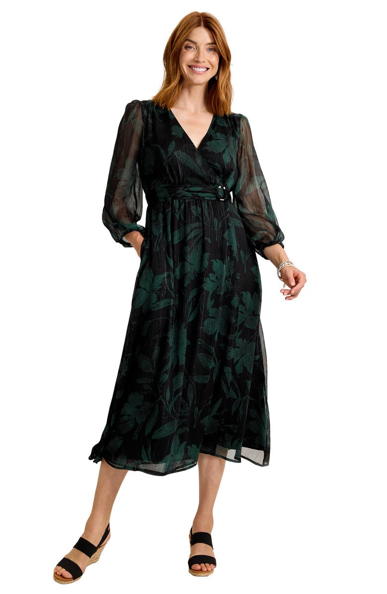 Tommy Bahama Bloom Beauty Metallic Long Sleeve Maxi Dress, Alternate, color, Black
