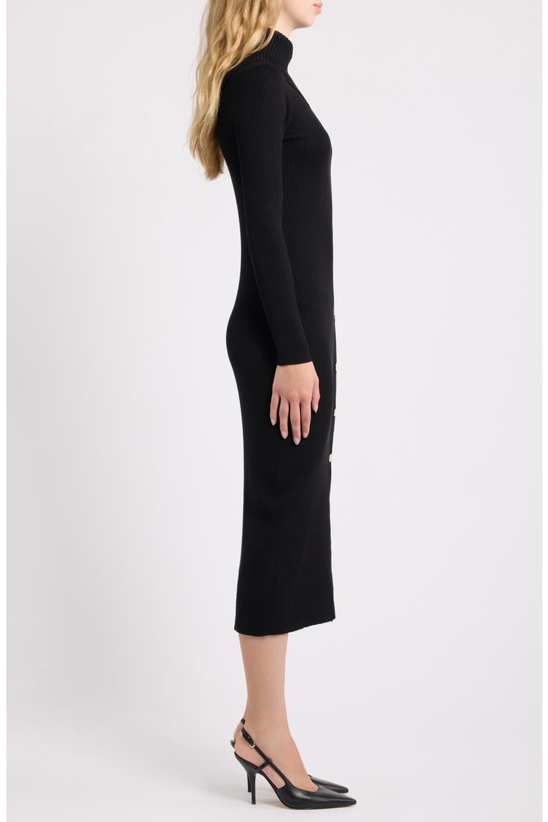 Ribbed Button Detail Midi Dress, Alternate, color, ANNE BLACK