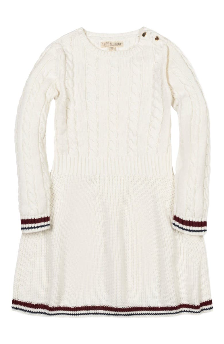 Hope & Henry Kids' Organic Long Sleeve Schoolgirl Cable Sweater Dress, Main, color, White Cable With Bold Tipping
