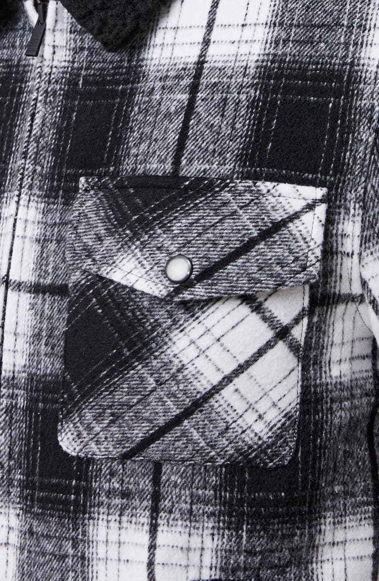 French Connection Plaid Water Resistant High Pile Fleece Collar Jacket, Alternate, color, 