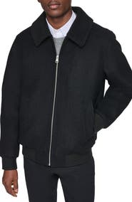 Kenneth Cole Wool Blend Bomber Jacket with Faux Shearling Collar