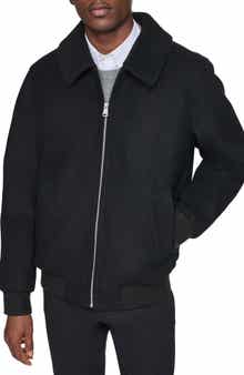 Wool Blend Bomber Jacket with Faux Shearling Collar