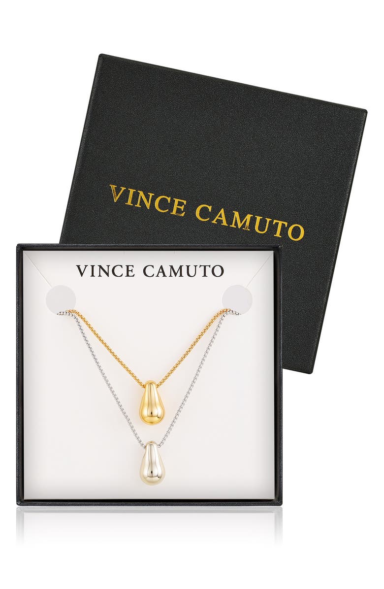 Vince Camuto Two-Tone Teardrop Pendant Layered Necklace, Alternate, color, Two Tone