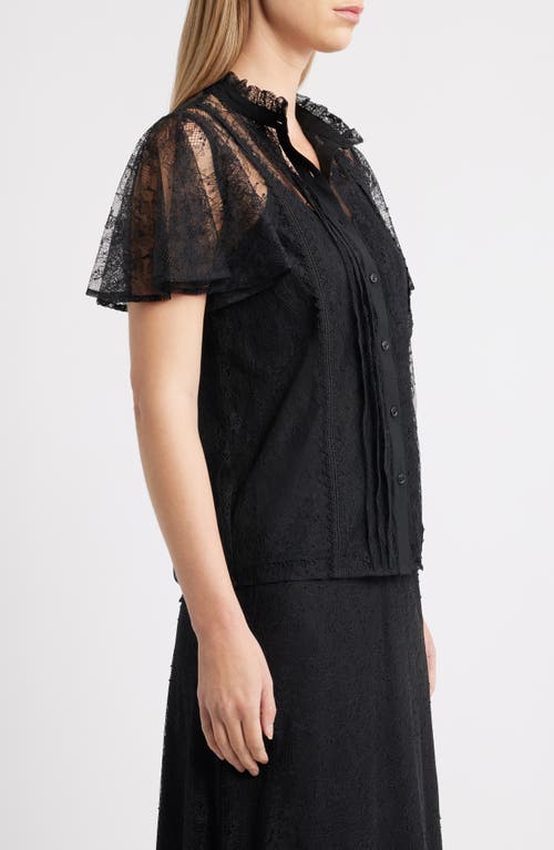 Anne Klein Lace Flutter Sleeve Button-up Shirt In Black