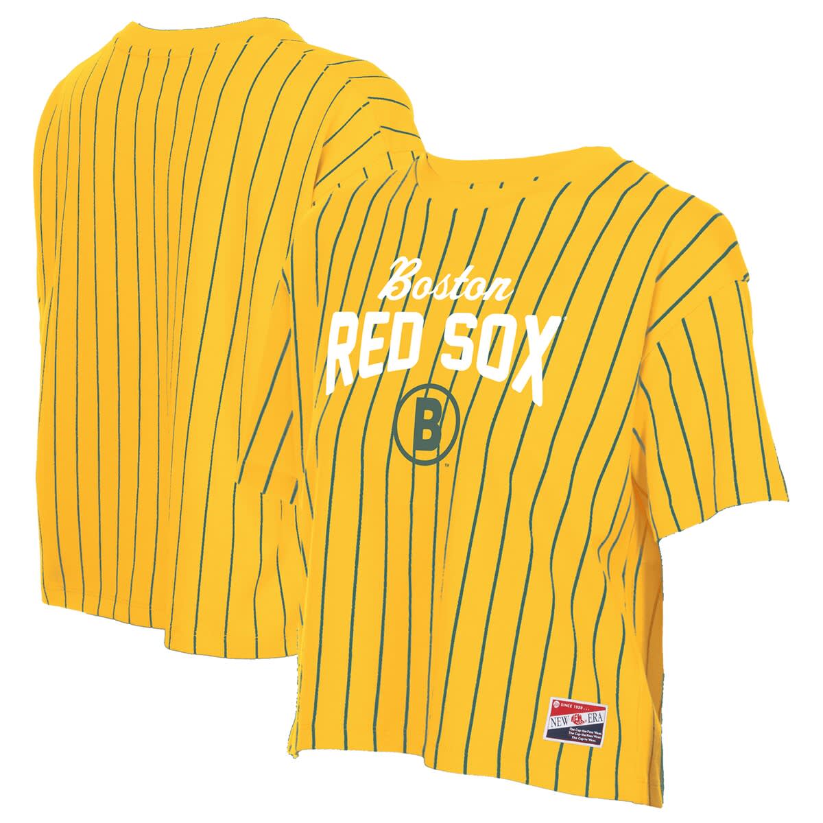 Women's New Era  Yellow Boston Red Sox 2025 City Connect Pinstripe T-Shirt
