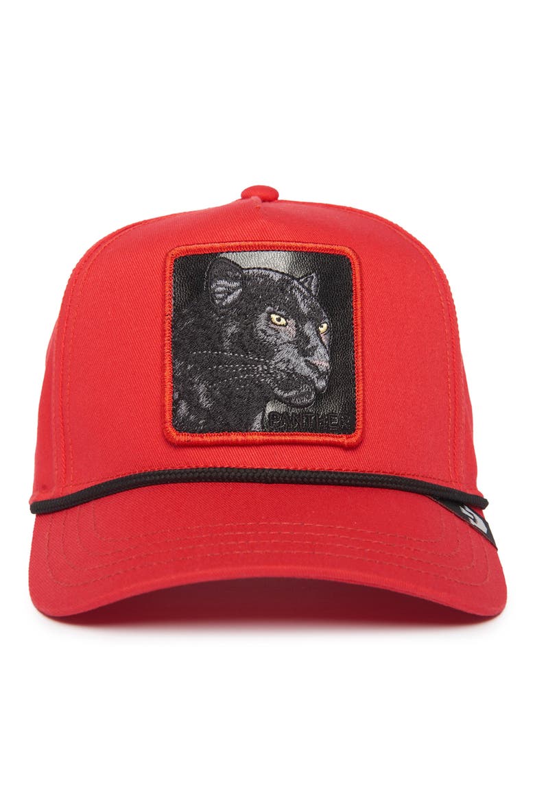 Panther 100 Embroidered Patch Denim Baseball Cap, Main, color, RED
