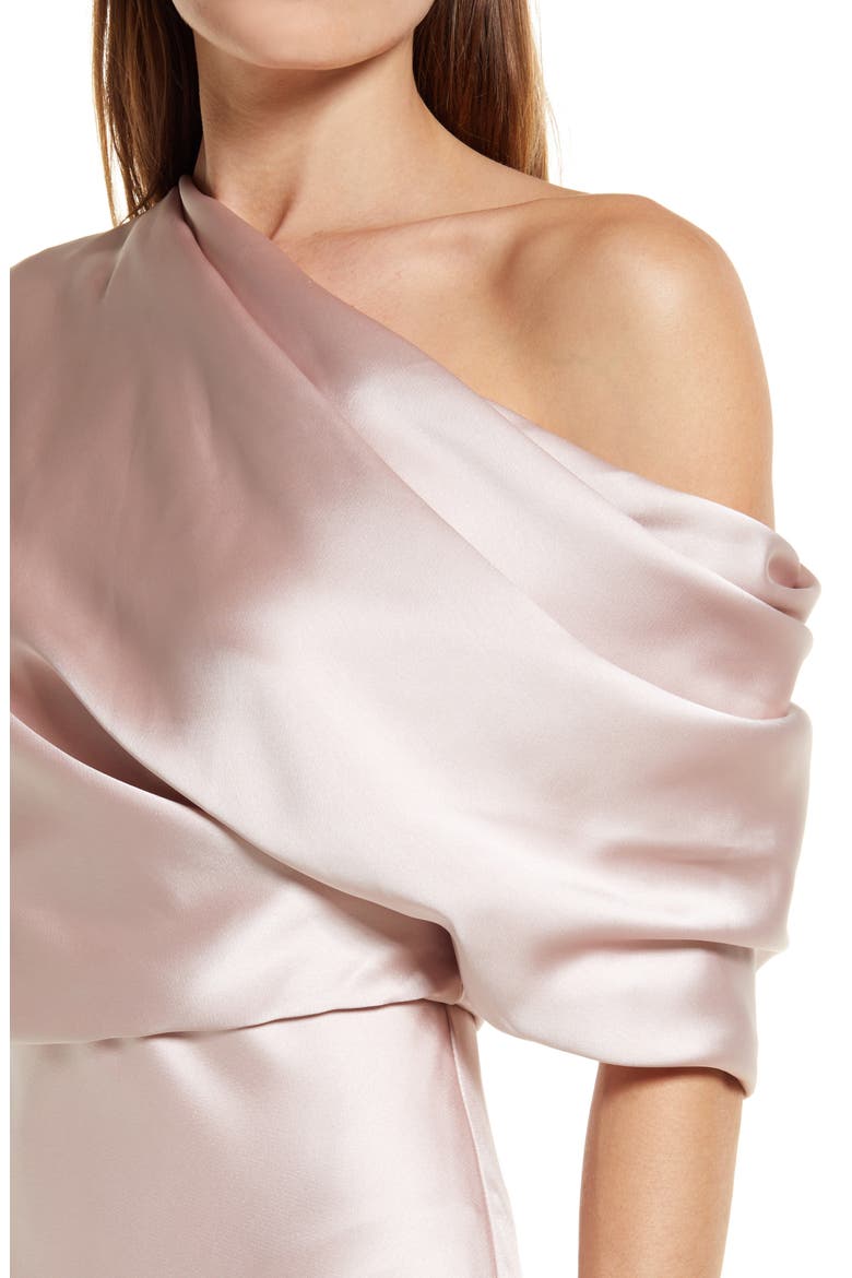 One-Shoulder Fluid Satin Gown, Alternate, color, ROSE QUARTZ