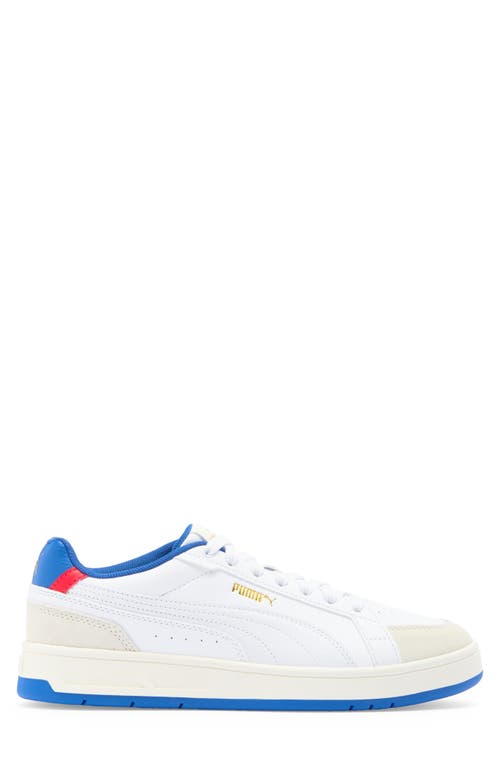 Puma Court Classico Sport Leather Sneaker In Warm White- White- Royal