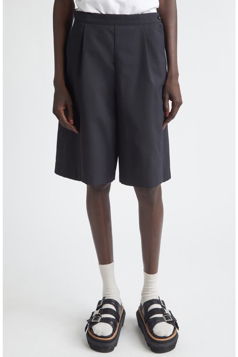 Pleated Yarn Dyed Tropical Weight Wool Blend Shorts, Main, color, BLACK