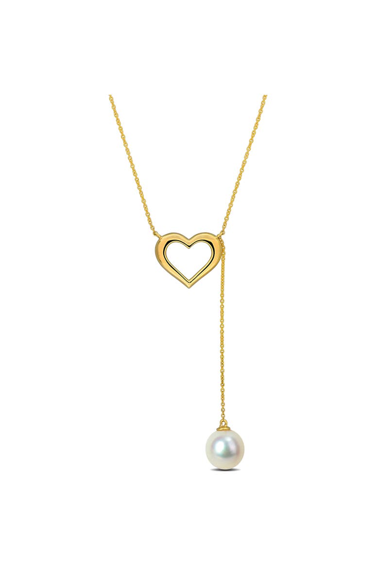 Cultured Pearl Heart Lariat Necklace 10k, Main, color, Pearl