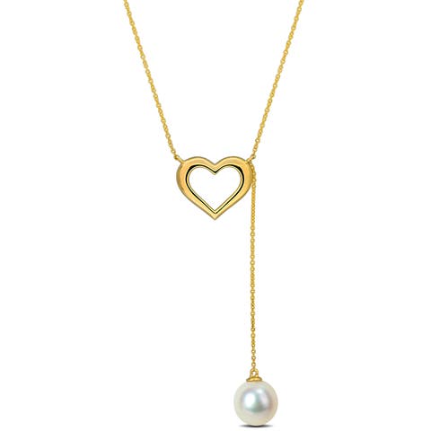 Cultured Pearl Heart Lariat Necklace 10k