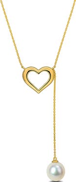 Julianna B. Cultured Pearl Heart Lariat Necklace 10k